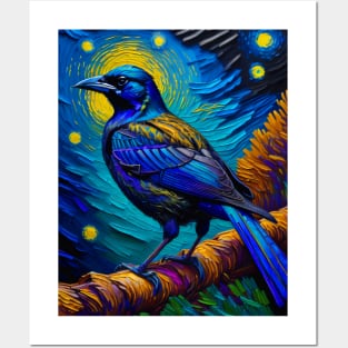 Crow in starry night Posters and Art